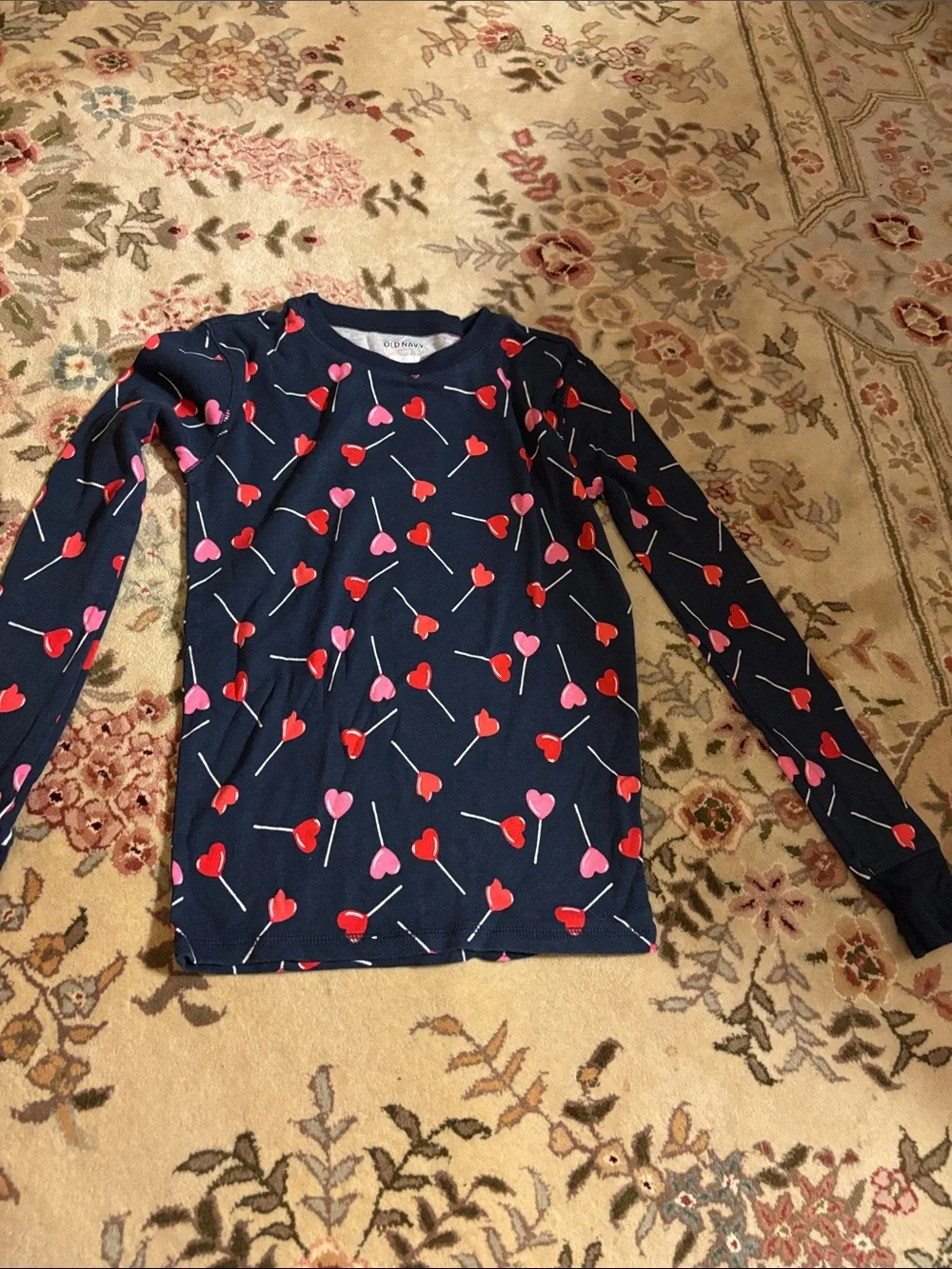 Old Navy Navy Pajama Set with Red and Pink Heart Lollipops